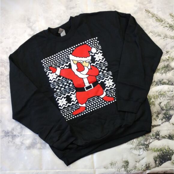 NWT Dabbin' Santa Black Sweatshirt size Large Ugly Christmas Sweater Holiday - Picture 1 of 5